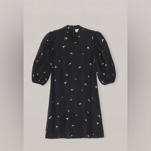 Ganni Black Ditsy Floral Patterned Georgette Mini Dress Sz 38 US 6